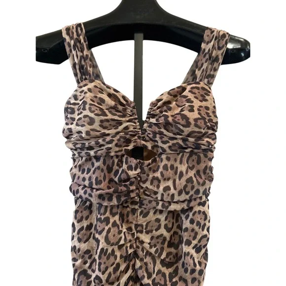 NWT‎ MABLE Leopard Print Ruched Sheath Midi Dress Women Size M - Picture 2 of 6